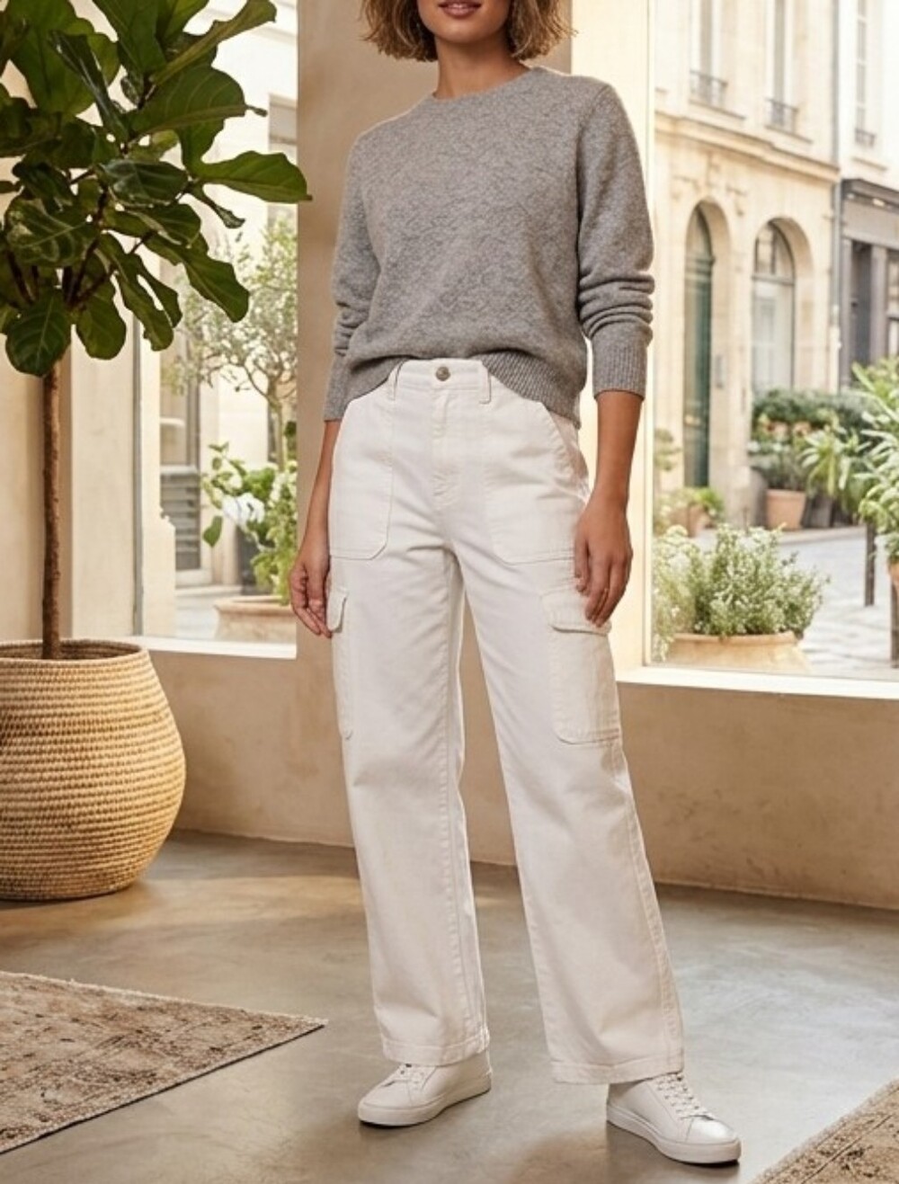 🎀Zara White Wide-Leg Cargo Jeans for Women